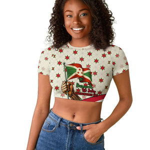 Burundi 1st July Independence Day Raglan Cropped T shirt Patriotic Flag Portrait Art - Geometric Star Pattern
