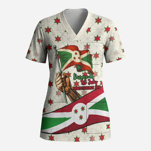 Burundi 1st July Independence Day Scrub Top Patriotic Flag Portrait Art - Geometric Star Pattern