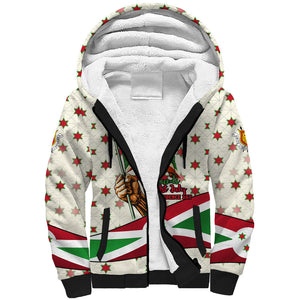 Burundi 1st July Independence Day Sherpa Hoodie Patriotic Flag Portrait Art - Geometric Star Pattern