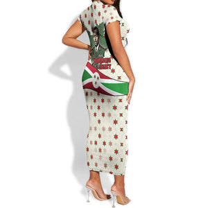 Burundi 1st July Independence Day Short Sleeve Bodycon Dress Patriotic Flag Portrait Art - Geometric Star Pattern