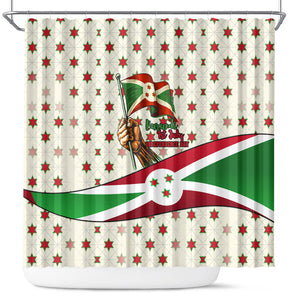 Burundi 1st July Independence Day Shower Curtain Patriotic Flag Portrait Art - Geometric Star Pattern