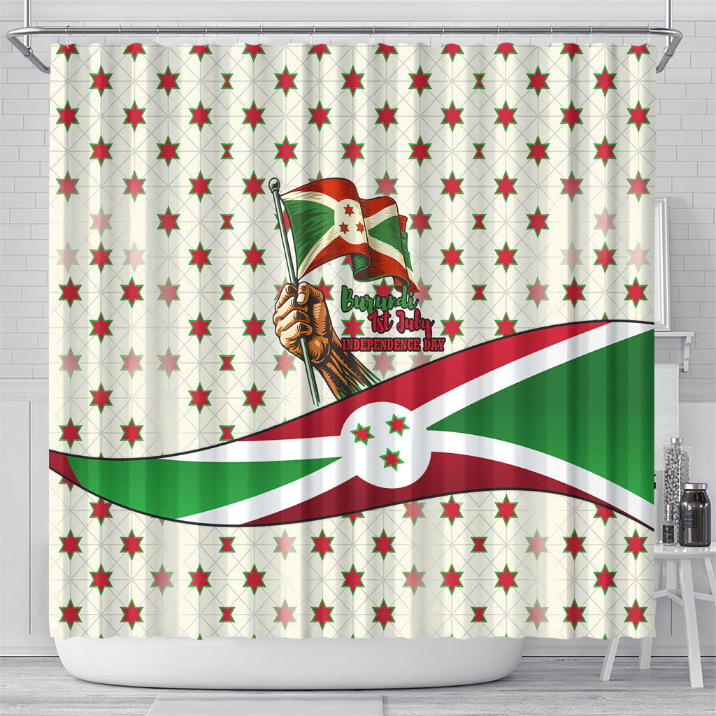 Burundi 1st July Independence Day Shower Curtain Patriotic Flag Portrait Art - Geometric Star Pattern