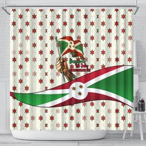 Burundi 1st July Independence Day Shower Curtain Patriotic Flag Portrait Art - Geometric Star Pattern
