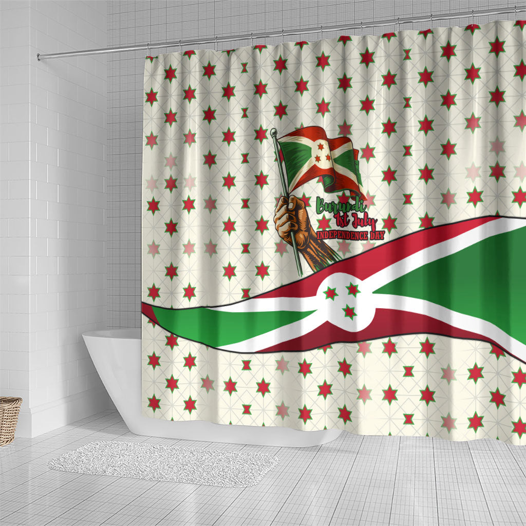 Burundi 1st July Independence Day Shower Curtain Patriotic Flag Portrait Art - Geometric Star Pattern