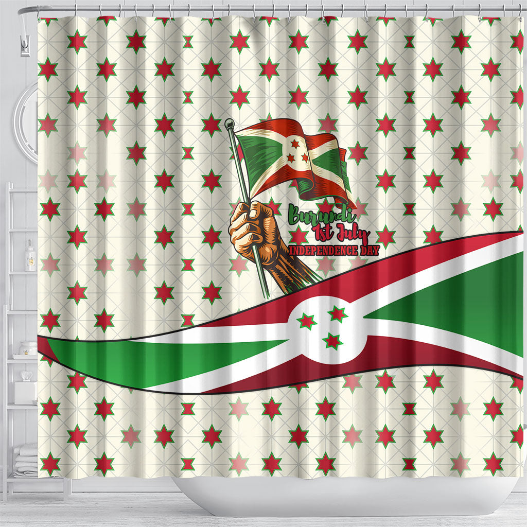 Burundi 1st July Independence Day Shower Curtain Patriotic Flag Portrait Art - Geometric Star Pattern