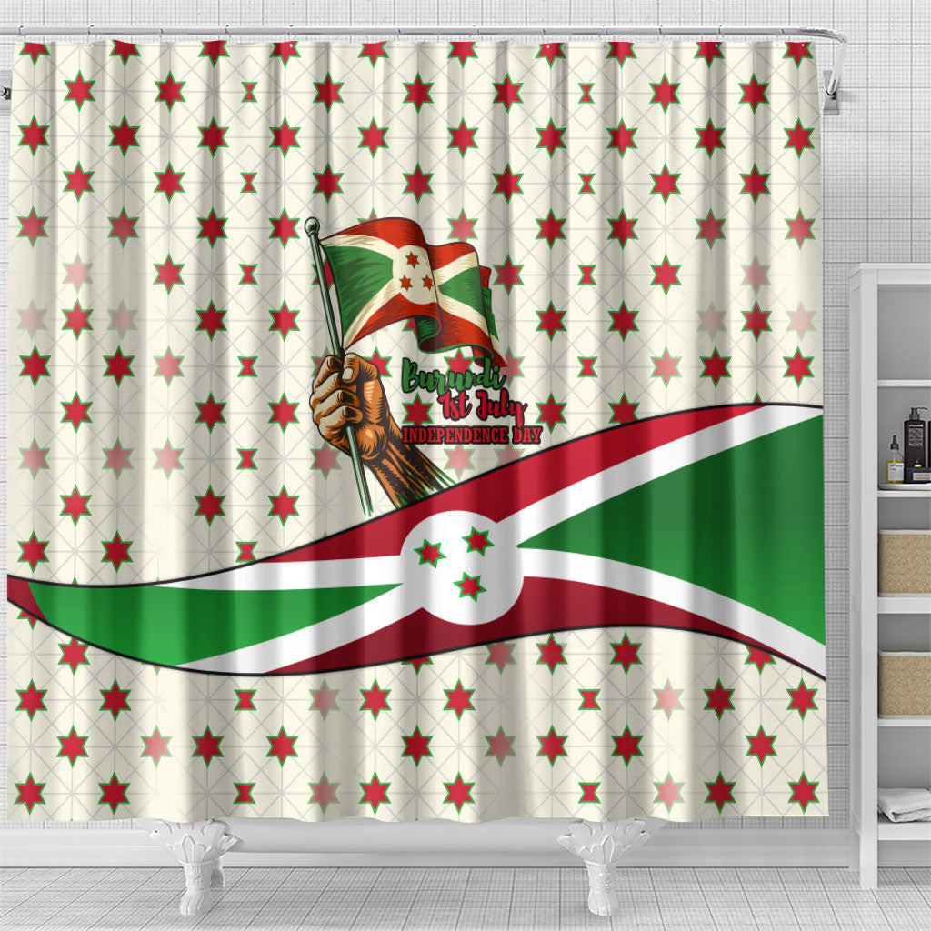 Burundi 1st July Independence Day Shower Curtain Patriotic Flag Portrait Art - Geometric Star Pattern