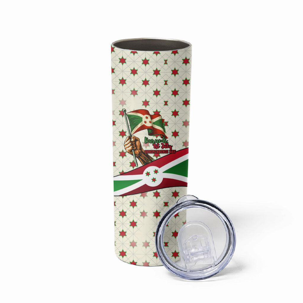Burundi 1st July Independence Day Skinny Tumbler Patriotic Flag Portrait Art - Geometric Star Pattern