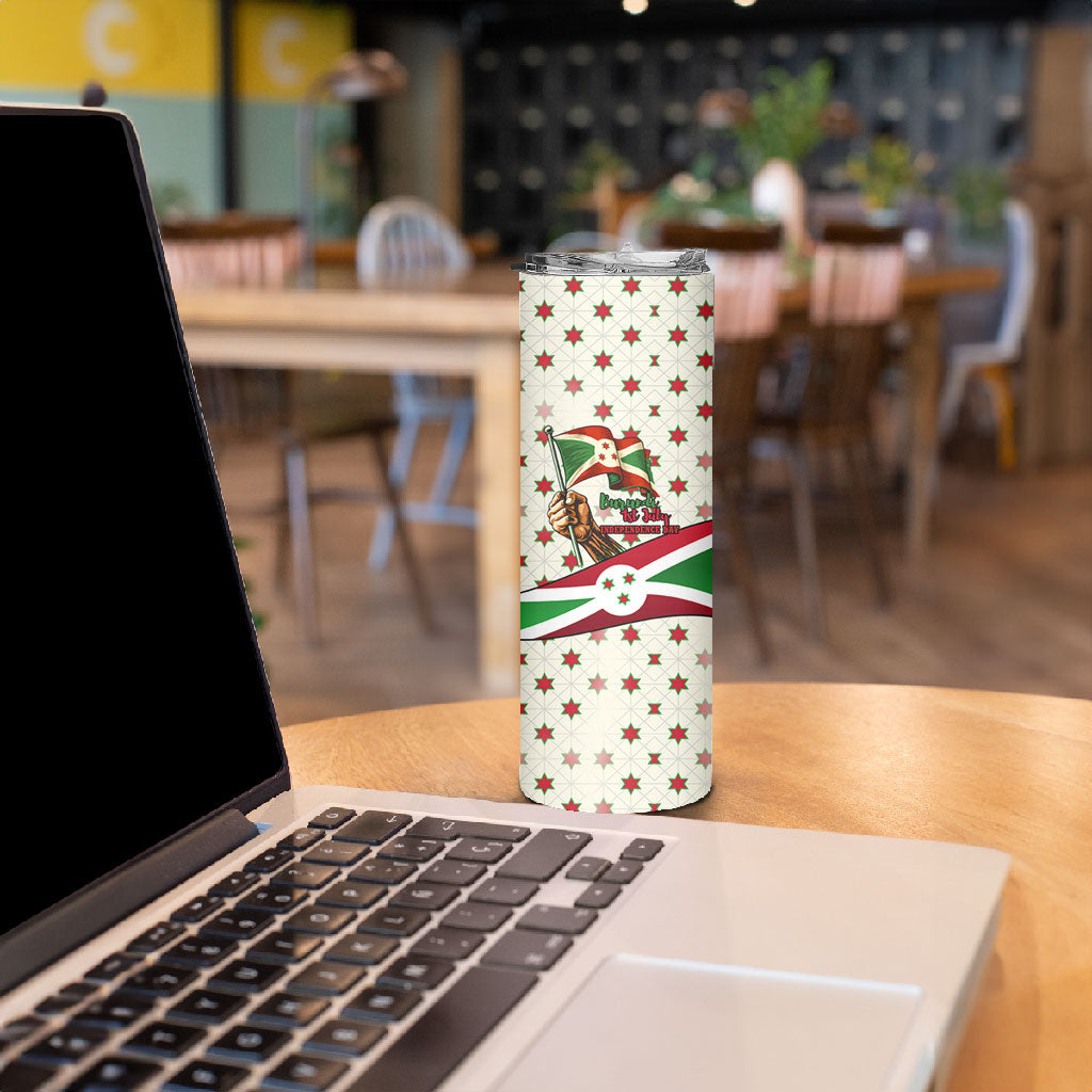 Burundi 1st July Independence Day Skinny Tumbler Patriotic Flag Portrait Art - Geometric Star Pattern