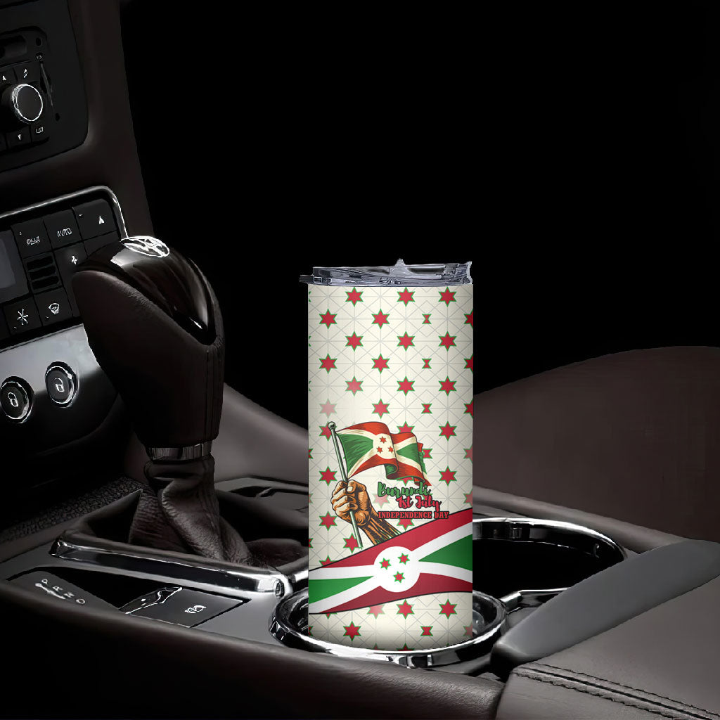 Burundi 1st July Independence Day Skinny Tumbler Patriotic Flag Portrait Art - Geometric Star Pattern