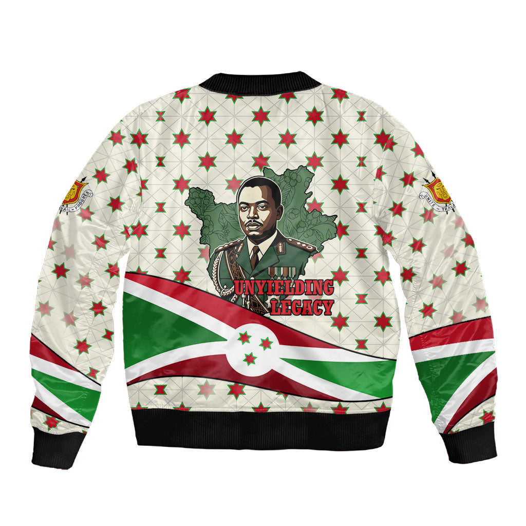 Burundi 1st July Independence Day Sleeve Zip Bomber Jacket Patriotic Flag Portrait Art - Geometric Star Pattern