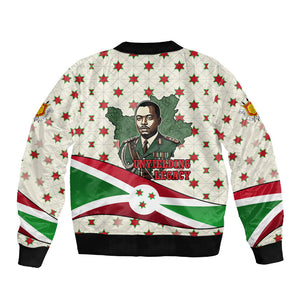 Burundi 1st July Independence Day Sleeve Zip Bomber Jacket Patriotic Flag Portrait Art - Geometric Star Pattern