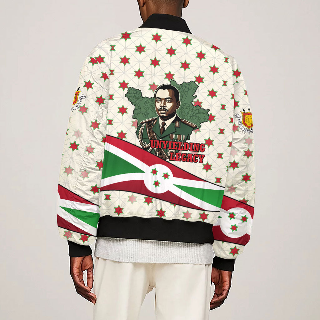 Burundi 1st July Independence Day Sleeve Zip Bomber Jacket Patriotic Flag Portrait Art - Geometric Star Pattern