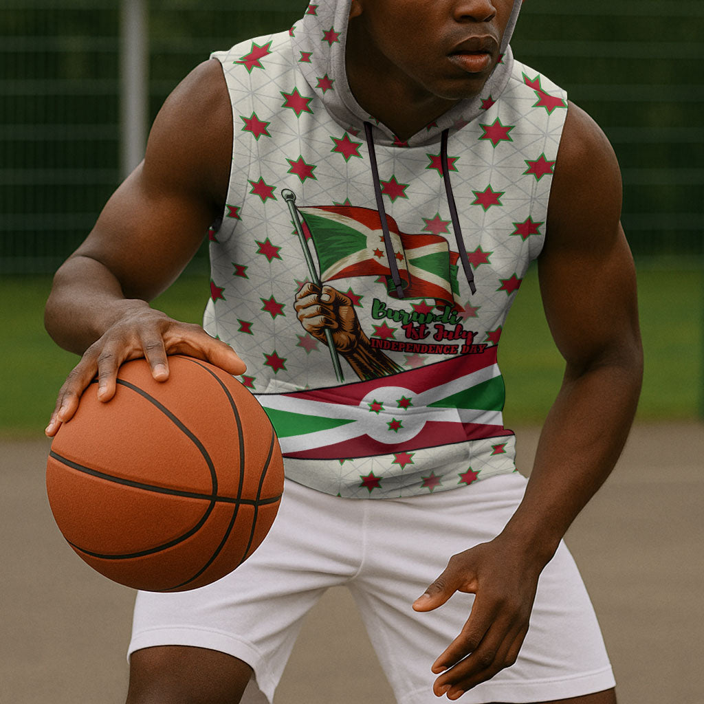 Burundi 1st July Independence Day Sleeveless Hoodie Patriotic Flag Portrait Art - Geometric Star Pattern