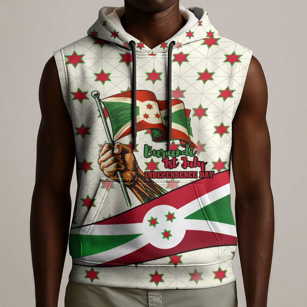 Burundi 1st July Independence Day Sleeveless Hoodie Patriotic Flag Portrait Art - Geometric Star Pattern