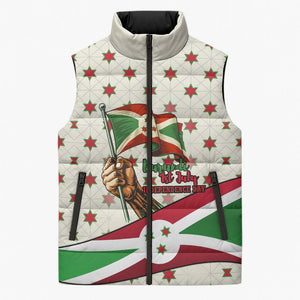 Burundi 1st July Independence Day Sleeveless Puffer Jacket Patriotic Flag Portrait Art - Geometric Star Pattern