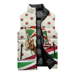 Burundi 1st July Independence Day Sleeveless Puffer Jacket Patriotic Flag Portrait Art - Geometric Star Pattern