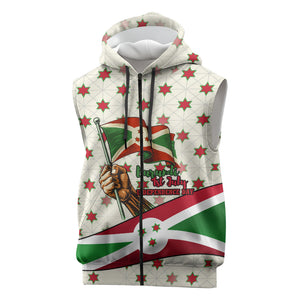 Burundi 1st July Independence Day Sleeveless Zip Hoodie Patriotic Flag Portrait Art - Geometric Star Pattern