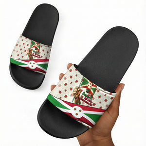 Burundi 1st July Independence Day Slide Sandals Patriotic Flag Portrait Art - Geometric Star Pattern