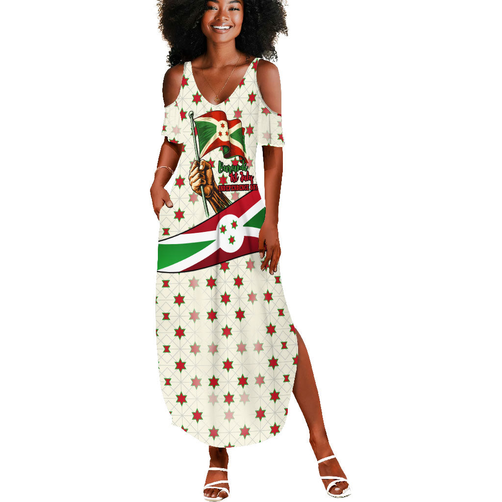 Burundi 1st July Independence Day Summer Maxi Dress Patriotic Flag Portrait Art - Geometric Star Pattern