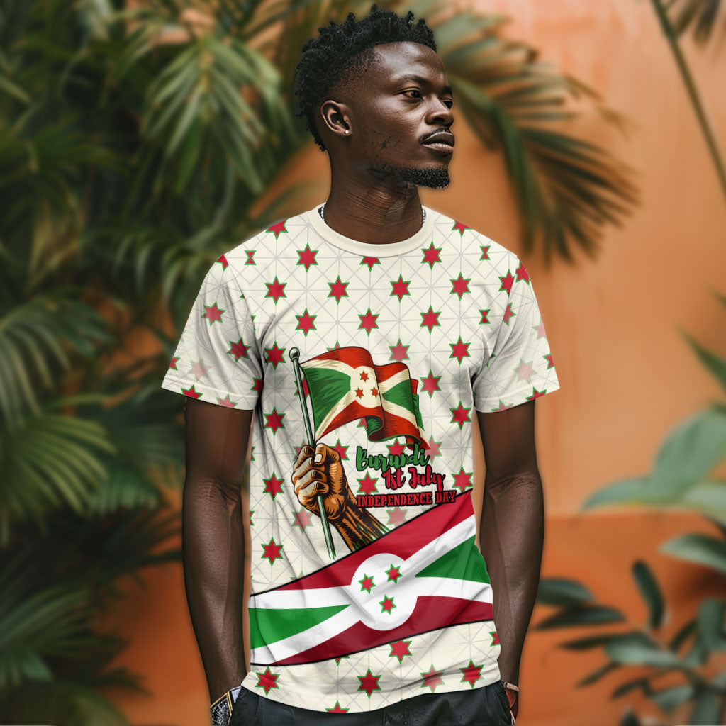 Burundi 1st July Independence Day T shirt Patriotic Flag Portrait Art - Geometric Star Pattern
