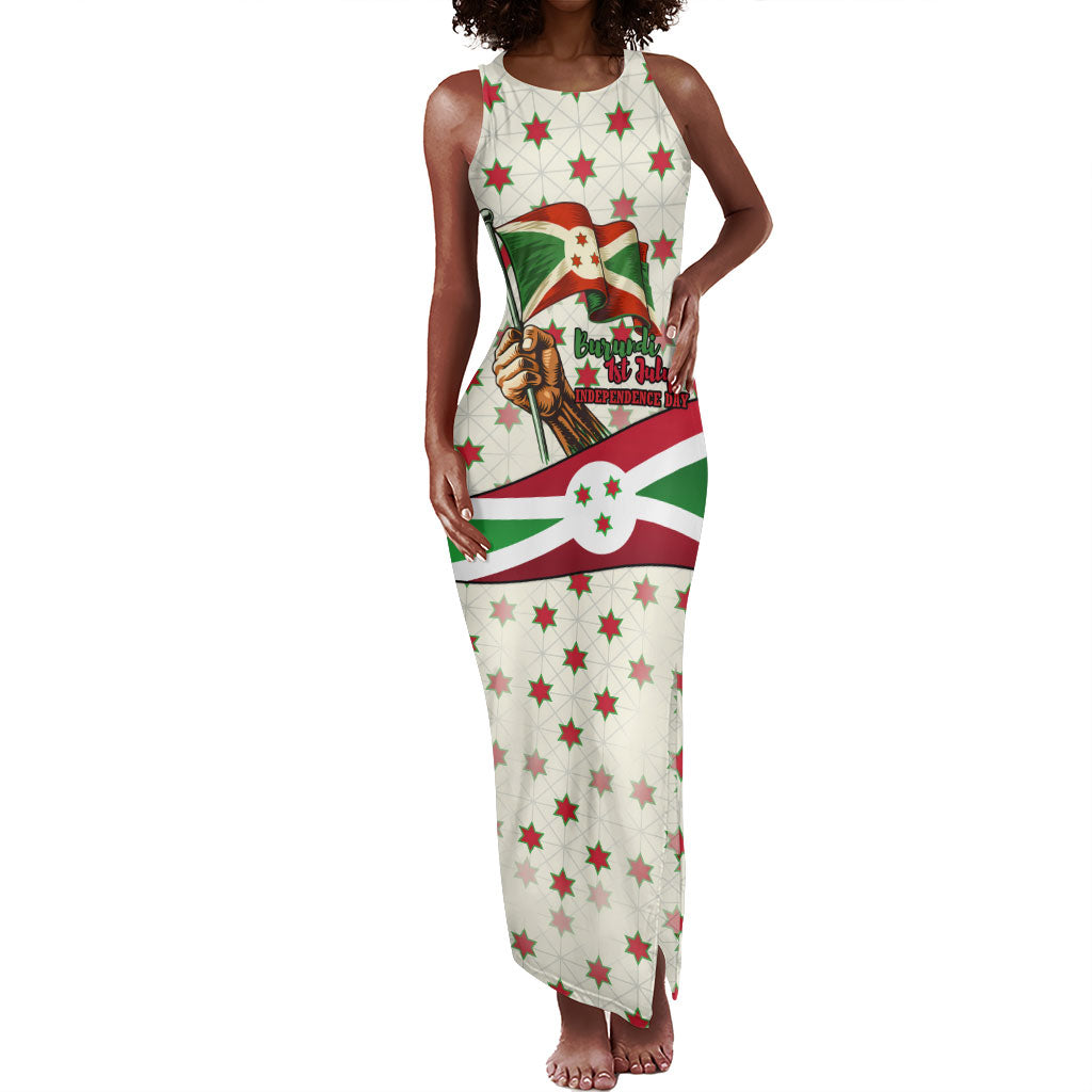 Burundi 1st July Independence Day Tank Maxi Dress Patriotic Flag Portrait Art - Geometric Star Pattern