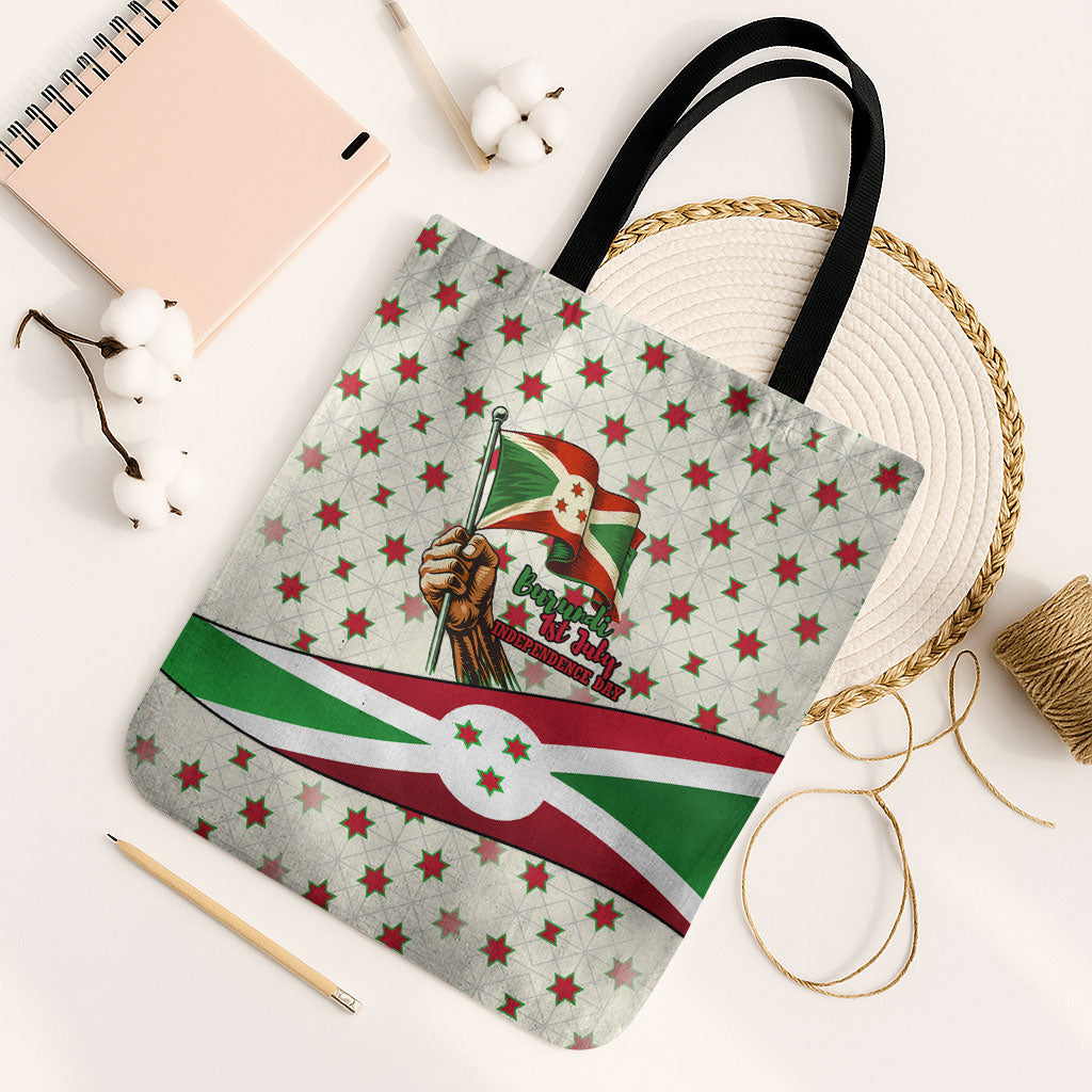 Burundi 1st July Independence Day Tote Bag Patriotic Flag Portrait Art - Geometric Star Pattern