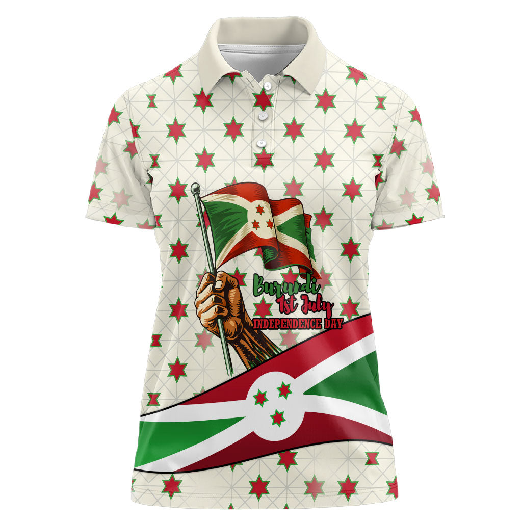 Burundi 1st July Independence Day Women Polo Shirt Patriotic Flag Portrait Art - Geometric Star Pattern