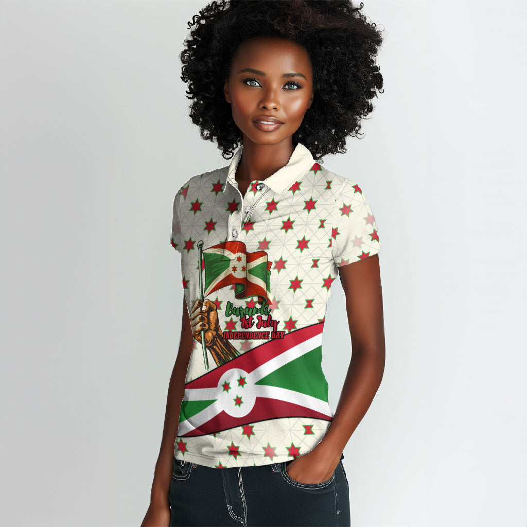 Burundi 1st July Independence Day Women Polo Shirt Patriotic Flag Portrait Art - Geometric Star Pattern
