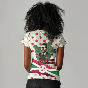 Burundi 1st July Independence Day Women V-Neck T-Shirt Patriotic Flag Portrait Art - Geometric Star Pattern