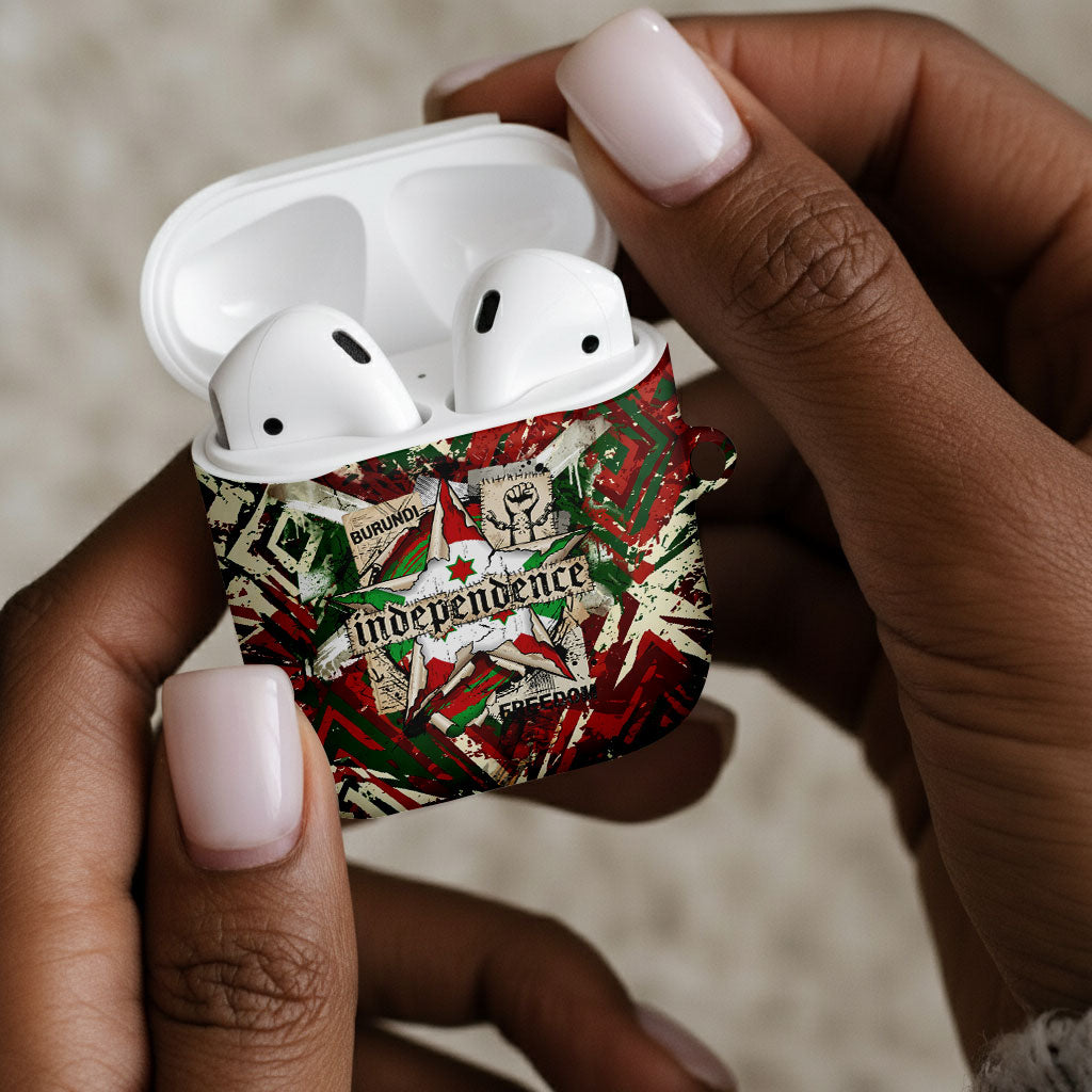 Burundi Independence Day AirPods Case 1st July 1962 Distressed Grunge Flag Art - Broken Chains And Freedom Star