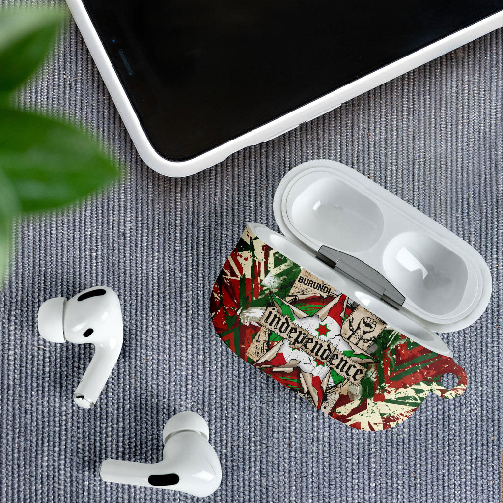 Burundi Independence Day AirPods Case 1st July 1962 Distressed Grunge Flag Art - Broken Chains And Freedom Star