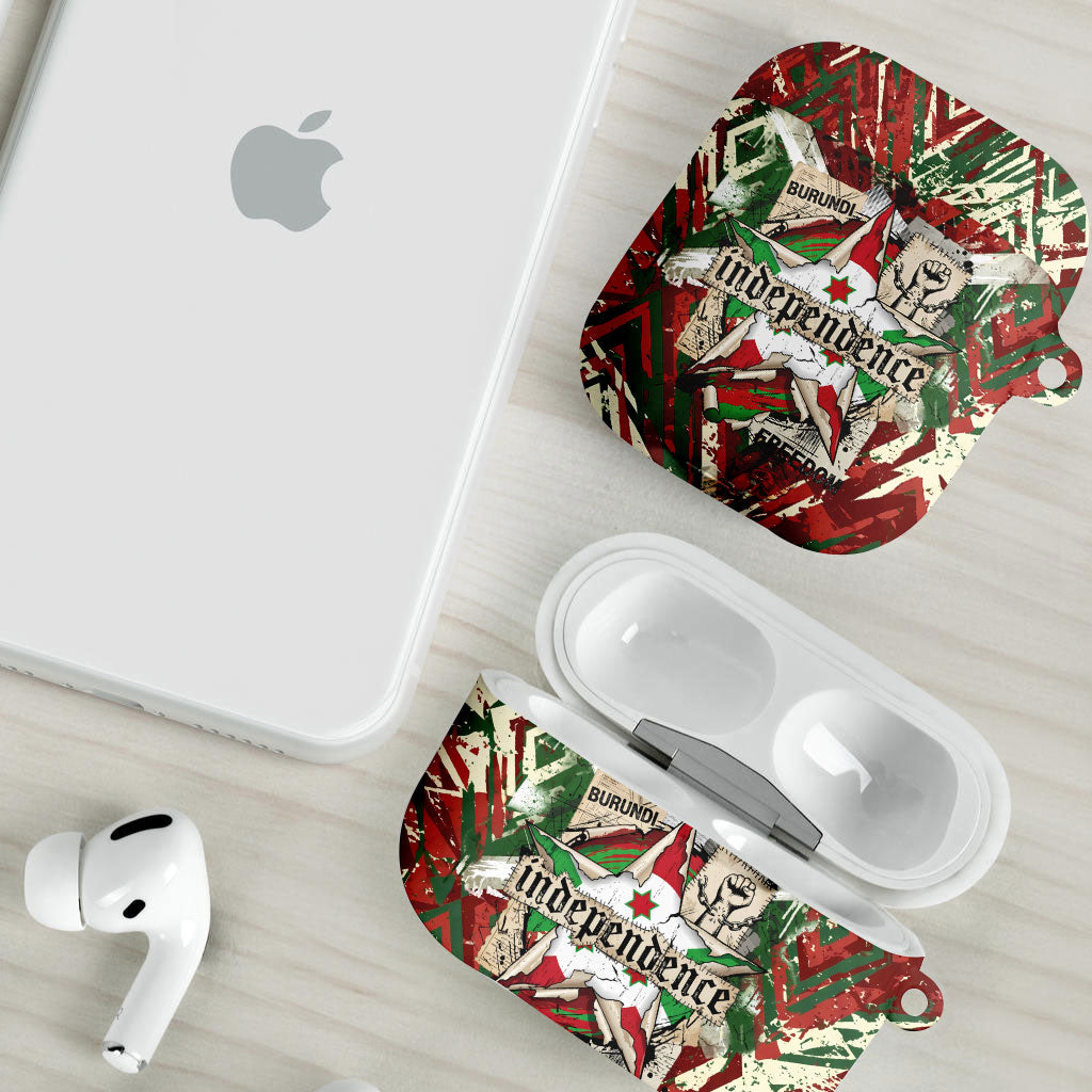 Burundi Independence Day AirPods Case 1st July 1962 Distressed Grunge Flag Art - Broken Chains And Freedom Star