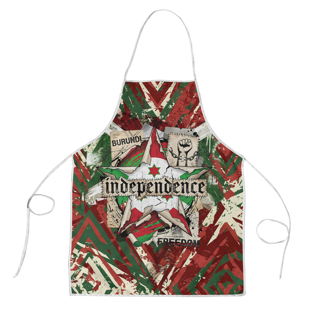 Burundi Independence Day Apron 1st July 1962 Distressed Grunge Flag Art - Broken Chains And Freedom Star