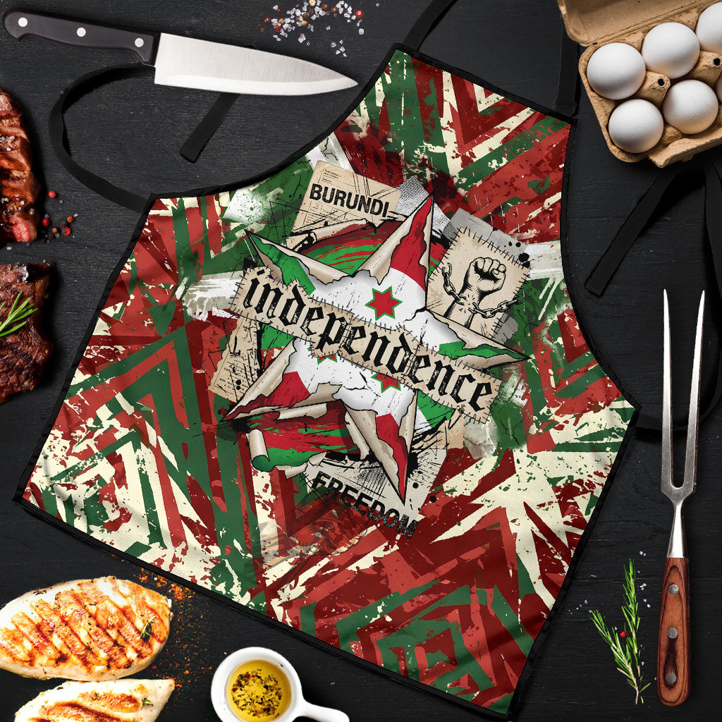 Burundi Independence Day Apron 1st July 1962 Distressed Grunge Flag Art - Broken Chains And Freedom Star