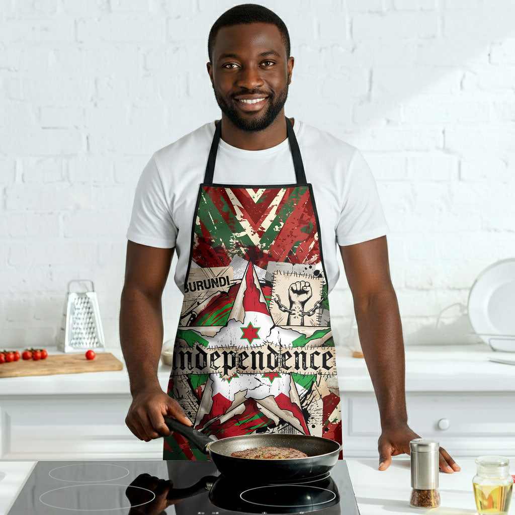 Burundi Independence Day Apron 1st July 1962 Distressed Grunge Flag Art - Broken Chains And Freedom Star