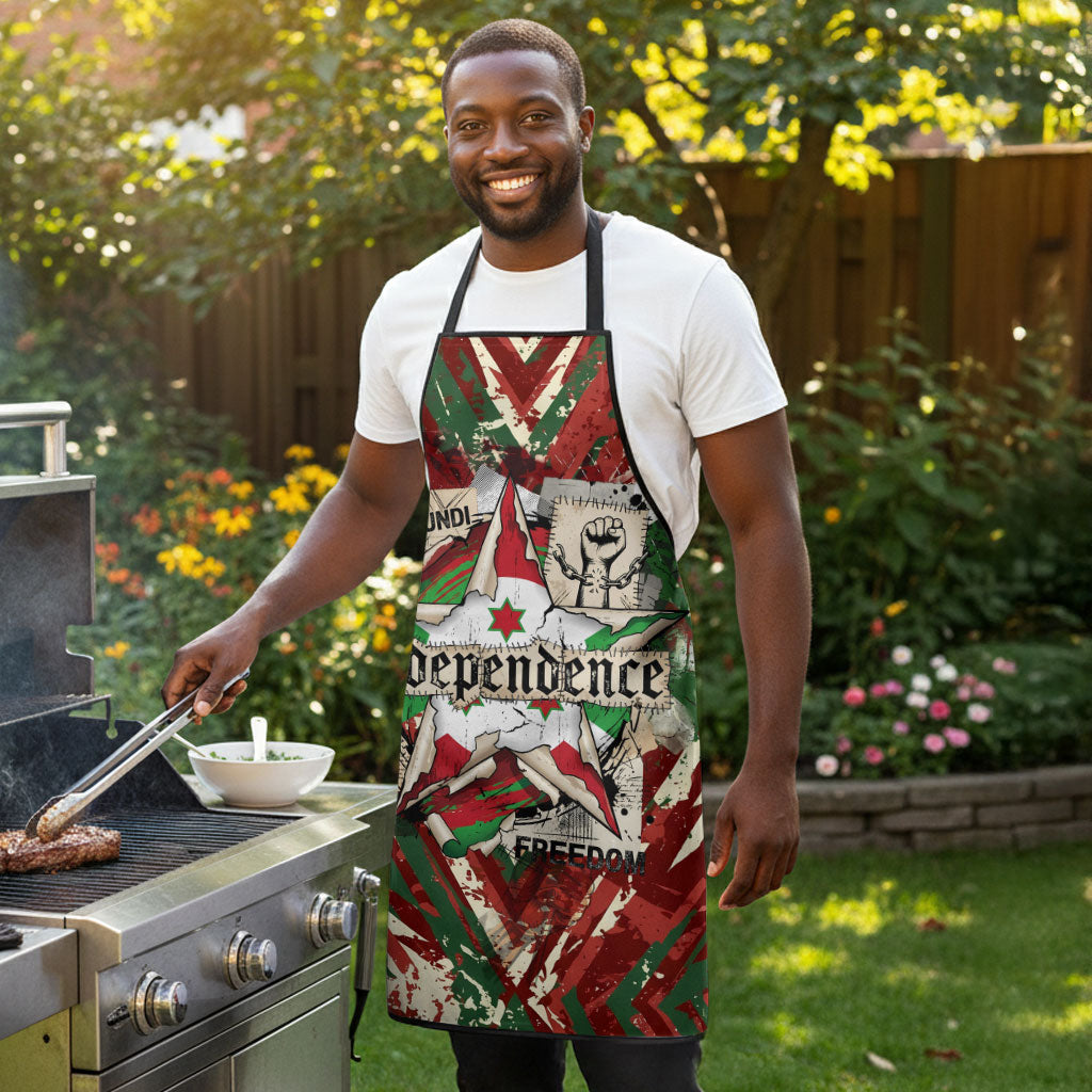 Burundi Independence Day Apron 1st July 1962 Distressed Grunge Flag Art - Broken Chains And Freedom Star
