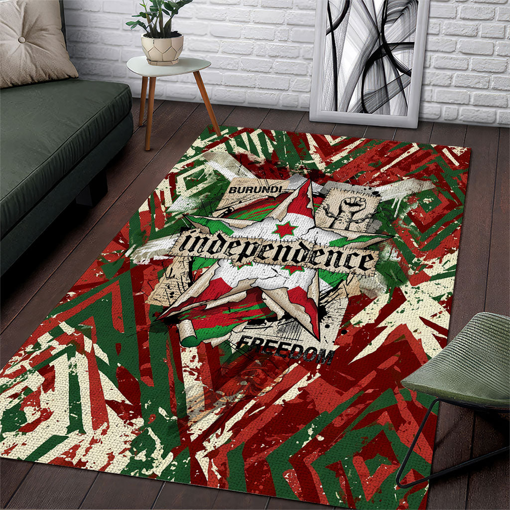 Burundi Independence Day Area Rug 1st July 1962 Distressed Grunge Flag Art - Broken Chains And Freedom Star