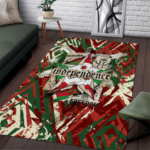 Burundi Independence Day Area Rug 1st July 1962 Distressed Grunge Flag Art - Broken Chains And Freedom Star