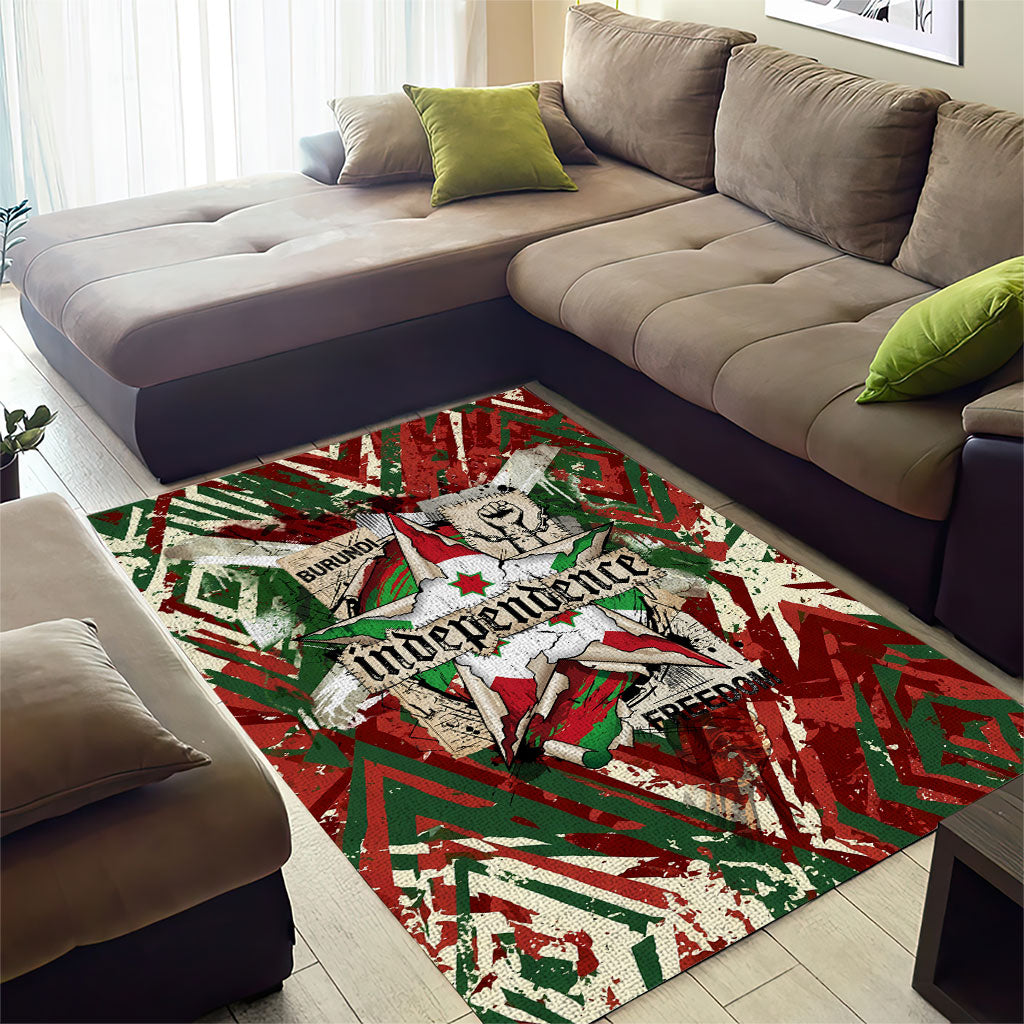 Burundi Independence Day Area Rug 1st July 1962 Distressed Grunge Flag Art - Broken Chains And Freedom Star