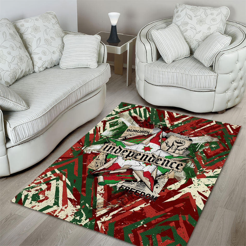 Burundi Independence Day Area Rug 1st July 1962 Distressed Grunge Flag Art - Broken Chains And Freedom Star