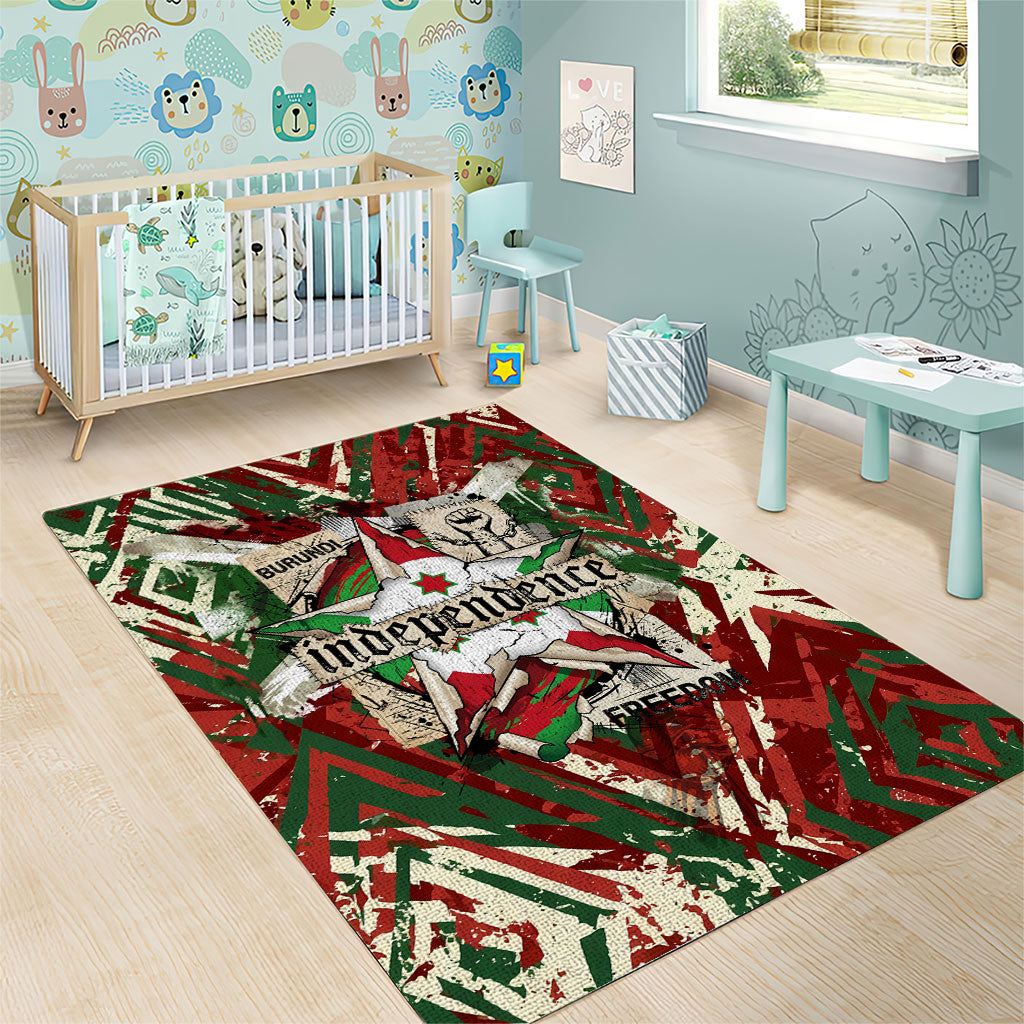 Burundi Independence Day Area Rug 1st July 1962 Distressed Grunge Flag Art - Broken Chains And Freedom Star