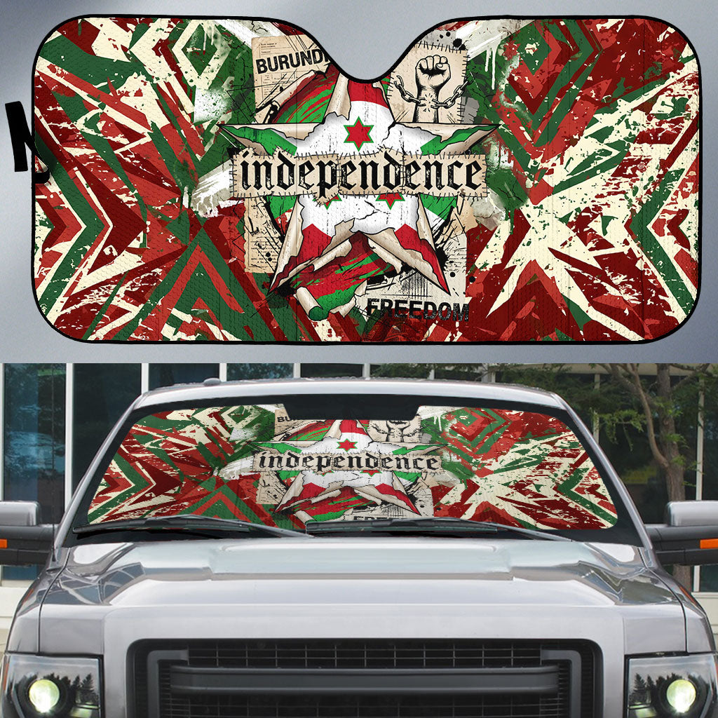 Burundi Independence Day Auto Sun Shade 1st July 1962 Distressed Grunge Flag Art - Broken Chains And Freedom Star