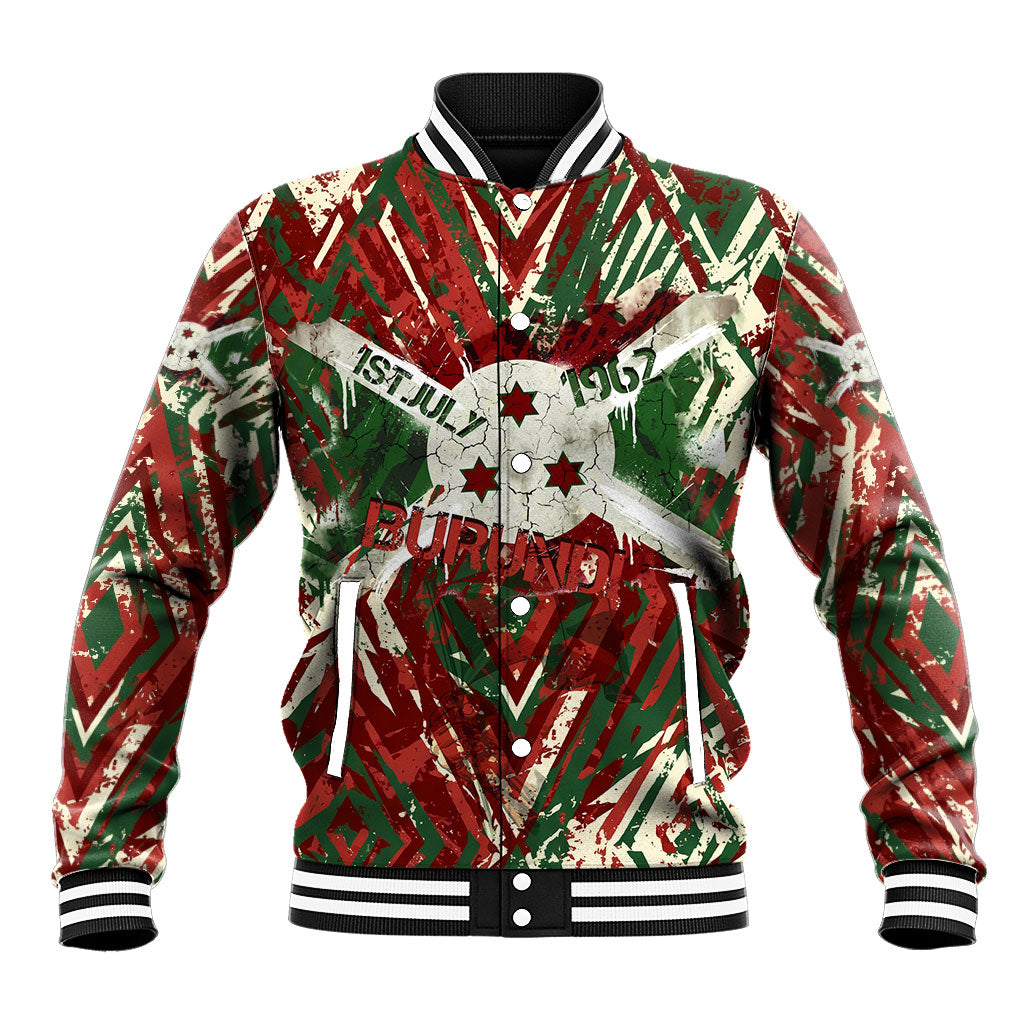 Burundi Independence Day Baseball Jacket 1st July 1962 Distressed Grunge Flag Art - Broken Chains And Freedom Star