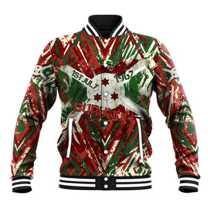 Burundi Independence Day Baseball Jacket 1st July 1962 Distressed Grunge Flag Art - Broken Chains And Freedom Star