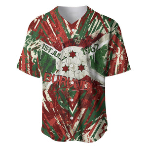 Burundi Independence Day Baseball Jersey 1st July 1962 Distressed Grunge Flag Art - Broken Chains And Freedom Star