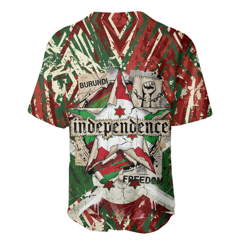 Burundi Independence Day Baseball Jersey 1st July 1962 Distressed Grunge Flag Art - Broken Chains And Freedom Star