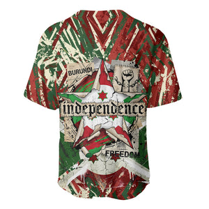 Burundi Independence Day Baseball Jersey 1st July 1962 Distressed Grunge Flag Art - Broken Chains And Freedom Star
