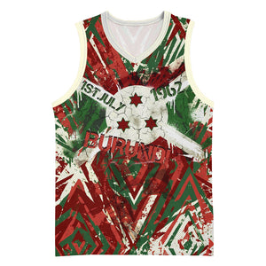 Burundi Independence Day Basketball Jersey 1st July 1962 Distressed Grunge Flag Art - Broken Chains And Freedom Star