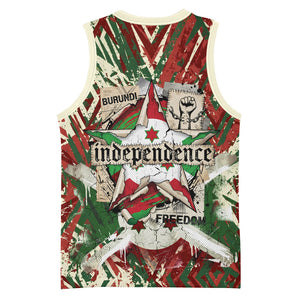 Burundi Independence Day Basketball Jersey 1st July 1962 Distressed Grunge Flag Art - Broken Chains And Freedom Star