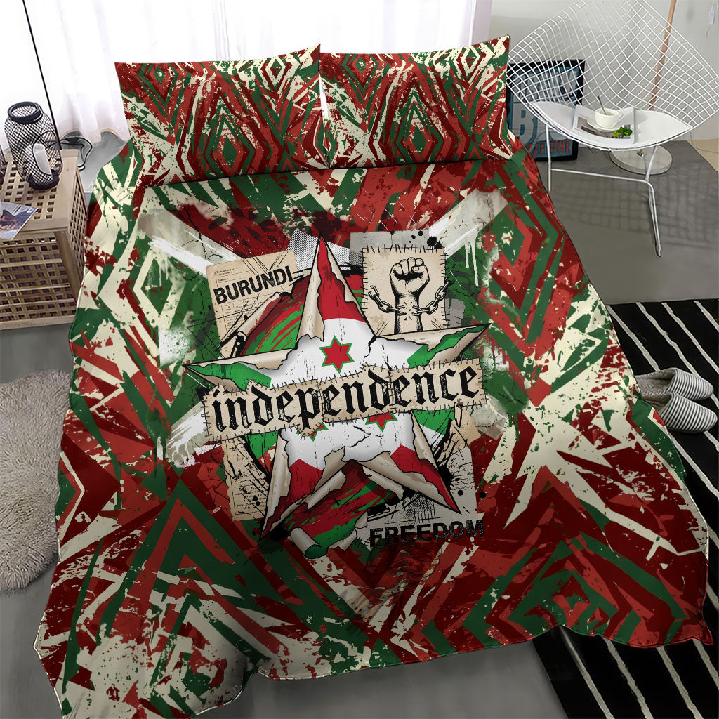 Burundi Independence Day Bedding Set 1st July 1962 Distressed Grunge Flag Art - Broken Chains And Freedom Star